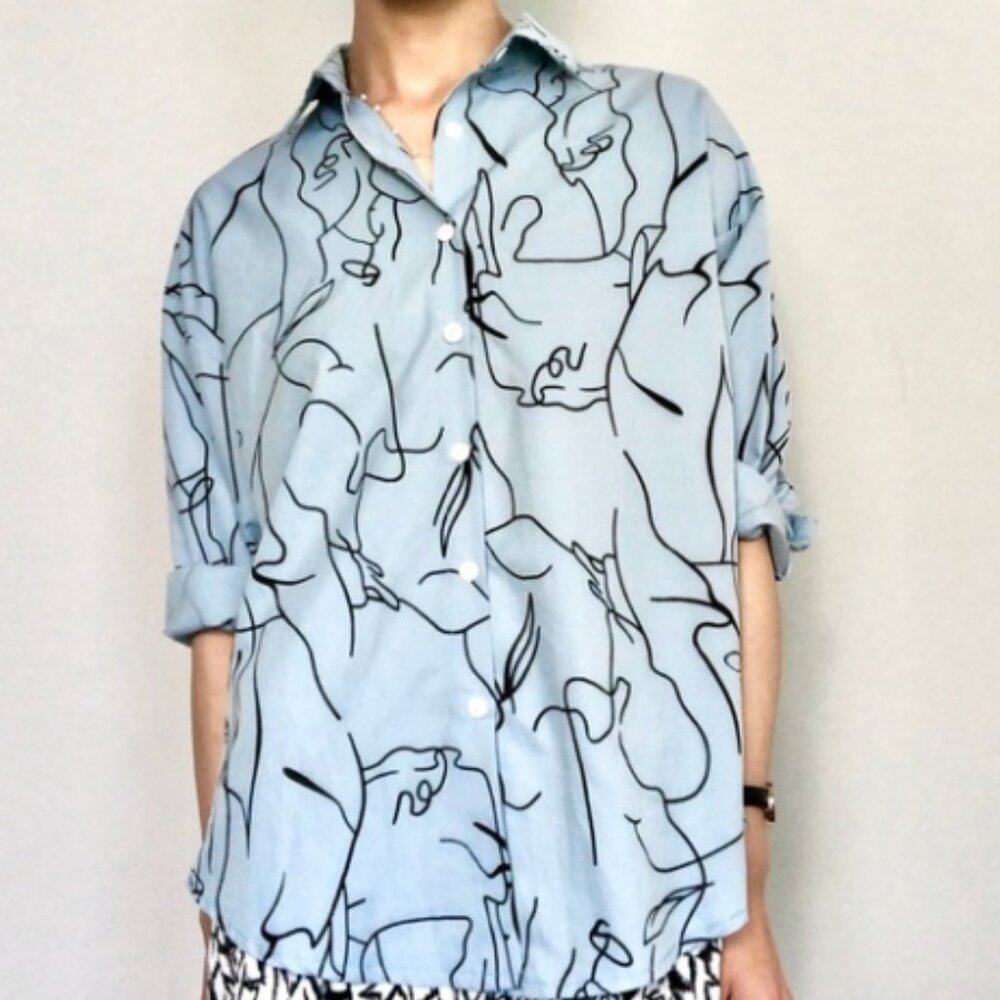 Vintage blue squiggle button down shirt